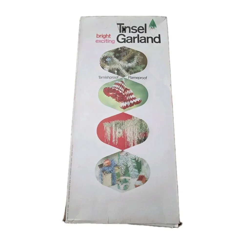 Vintage Tinsel Garland Bright Exciting Gold 1968 in Original Box 45 Ft Christmas